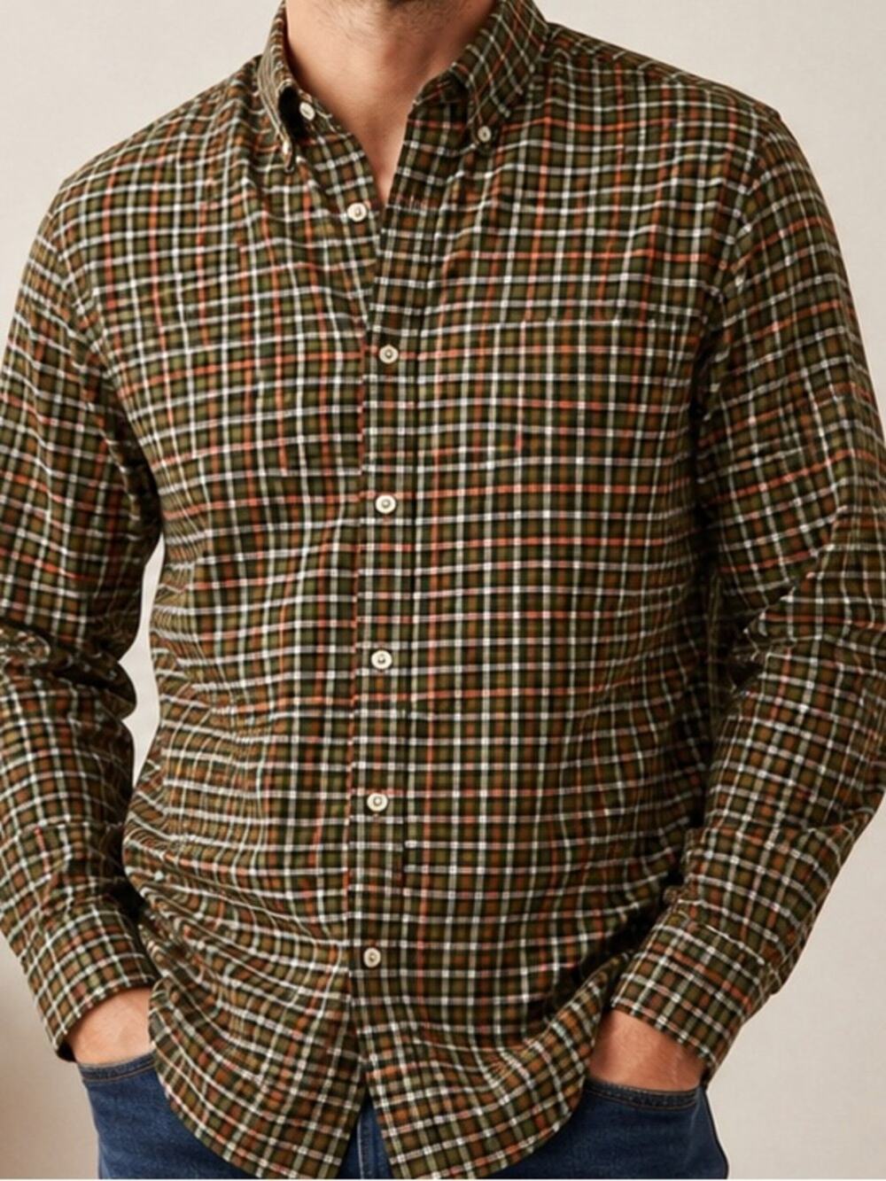 Cremieux Collection Plaid Button Down Shirt Mens Medium Green Orange Cotton